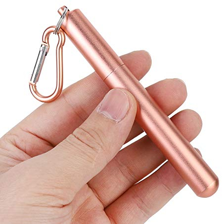Pailles en Métal Réutilisables, Pailles à Boire en Acier Inoxydable Pliables et Réutilisables, Paille Télescopique Portable avec Brosse de Nettoyage et Étui(Rose)