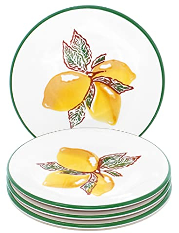 Lashuma Kuchenteller Set 4 Personen, Teller mit Zitronenmotiv gelb, Essteller Keramik 19 cm Ø