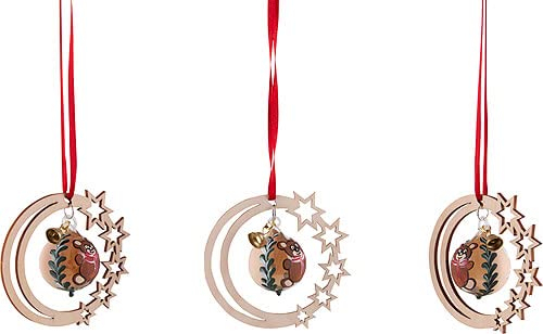 Christbaumschmuck Glaskugel in Sternenmond - Teddy - 3er-Set - 7 cm