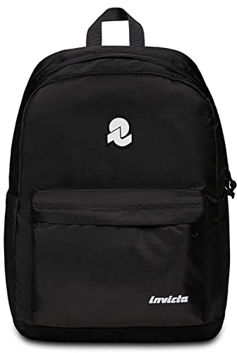 Invicta Carlson Schulrucksack, Schwarz – Innentasche, PC-Tasche, Seitentasche für Trinkflasche – Reiserucksack, Universitätsrucksack – Eco Material, Jet Black, 30 x 41,5 x 18, Casual