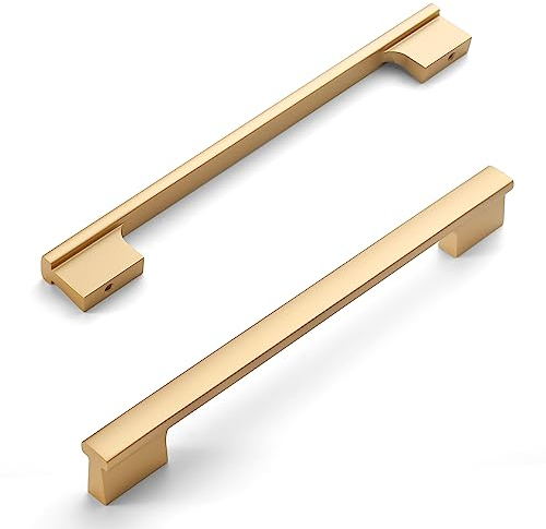 Amerdeco 10 Stück Möbelgriffe Gold, 192mm Lochabstand, Aluminiumlegierung Schubladengriffe & Schrankgriffe für Küchenschränke & Kleiderschränke UK0048