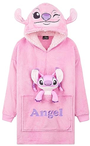 Disney Stitch Felpa Coperta per Bambine - Felpa Oversize in Pile con Cappuccio Bambina Ragazze Angel Minnie Mickey IH Oh (Rosa Angel)