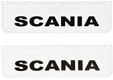 2 pezzi Paraspruzzi Parafanghi in Gomma Dura per Camion SCANIA 60x18 cm Bianco con Scritta in Rilievo 3D