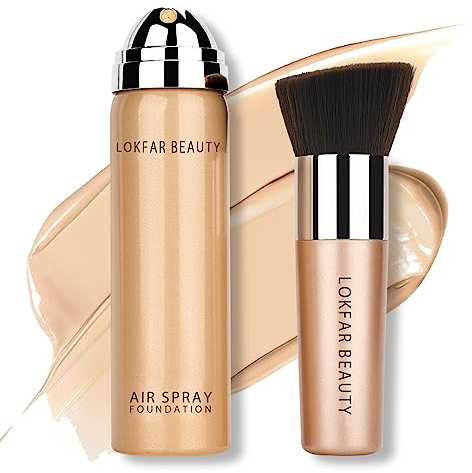 LOKFAR AirBrush Foundation Spray, Silky Mist Make-up Set mit Pinsel, Full Coverage Foundation
