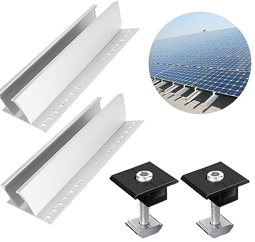 Flachdach PV Halterungen Kit, Alu Photovoltaik Montageschiene 300MM, für 35MM Dicke Module Klemme, Solarmodul Halterung, PV Befestigungsschiene, Geeignet für Eisendächer, Flachdächer und Trapezdächer