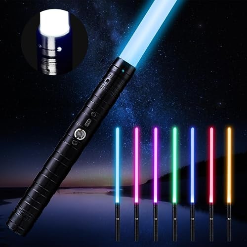 Lightsaber, MAQRLT RGB 7 Colors 3 Modle Voices Light Saber, Smooth Swing & Fight Sound Effects, Gift & Cosplay Toys for Kids for Ages 6 and Up (Black)