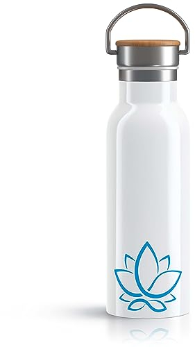 OWLBOOK Lotus blau Trinkflasche Yoga Edelstahl Wasserflasche für Frauen Yoga Zubehör Damen - Thermosflasche 600ml nachhaltige Sportflasche auslaufsicher schadstofffrei BPA frei
