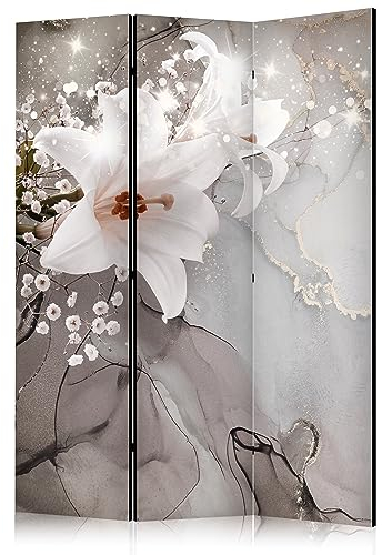 murando - Paravent Raumteiler Innen Blumen 135x172 cm 3-teilig Einseitig Raumtrenner Raum Trennwand Holz Room Divider Mobiler Sichtschutz Spanische Wand Raum Abtrennung Lilien Marmoroptik b-C-0744-z-b