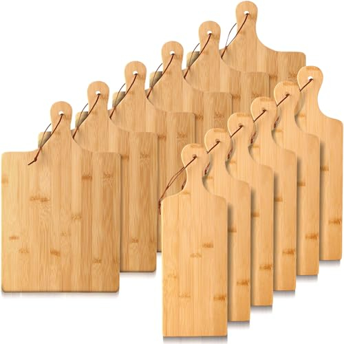 Tanlade Set di 12 taglieri in legno con manico, grandi e piccoli, in legno, per macelleria, tagliare formaggio, carne, verdure, 40,6 x 25,4 cm, 40,6 x 12,7 cm (bambù)