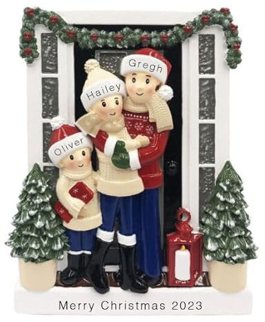 Personalised Family of 3 Christmas Ornament, Handmade Customised Farm House Family of 3 Bauble, Christmas Xmas Tree Decoration Ornament