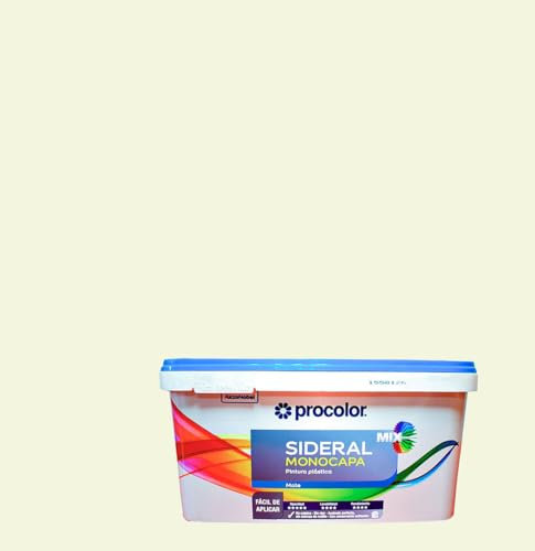 Pintura de Interior Monocapa Sideral Mix. Colores del Mundo. Alta cubrición, Lavable, Colores duraderos. Cubeta de 4 L. (4 L., Verde suave - Amazonas)
