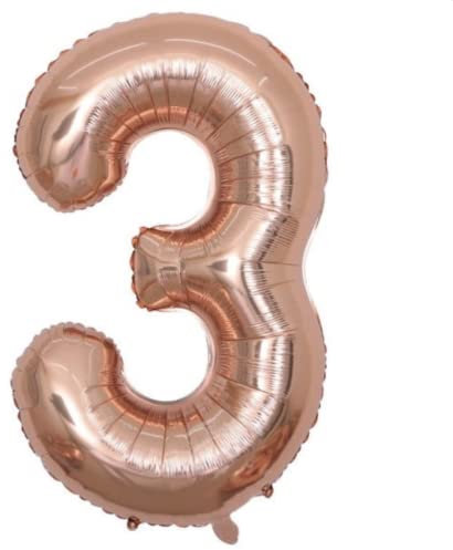 Rose Gold Number 3 - Large Helium Foil Balloon - Birthday Party Wedding Anniversary Decoration - 101cm (2 Pack)