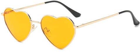 WDZAYXC Polarisierte Herz geformte Sonnenbrille für Damen Vintage Metallrahmen Nette Gläser für Party und Festival(Orange)