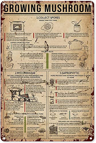 Letreros de metal con conocimiento de setas en crecimiento, decoración de pared, infografías de setas en crecimiento, carteles de lectura, guía de agricultores, placas retro, letrero de aluminio vinta