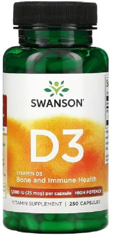 Swanson - Vitamin D-3 Nahrungsergänzungsmittel | Für Knochen und Immunsystem, Hohe Bioverfügbarkeit - 250 Kapseln