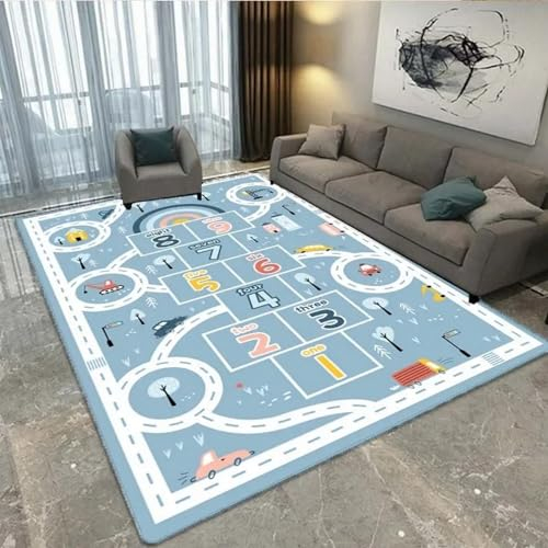 Illusionsteppich, Spiel Cartoon Cars City Highway 3D-Flächenteppiche, Schlaf- Und Wohnzimmer, Rechteckige Rutschfeste Bodenmatte, Nachttisch, Heimtextilien-Teppich, Weich Und Hautfreund -2T5B/Y5O0-8R6