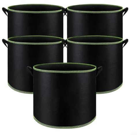 Sobeta 5 Stück pflanzsack 10/20/25l,stofftopf 10/20/25l Mit Griffe,Wiederverwendbare stofftöpfe 10/20/25l,Stoff Pflanztöpfe Runde Belüftungs Pflanztöpfe (7Gallon/20L)