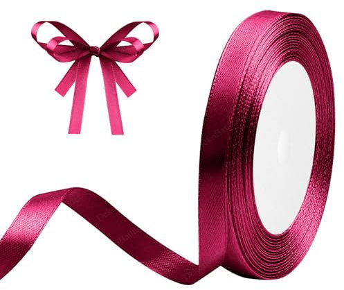 Cinta de raso sólida rosa oscuro, 10 mm x 23 m Cintas de raso para envolver regalos, manualidades, manualidades, costura, decoración de fiestas nupciales, decoración del árbol de Navidad.