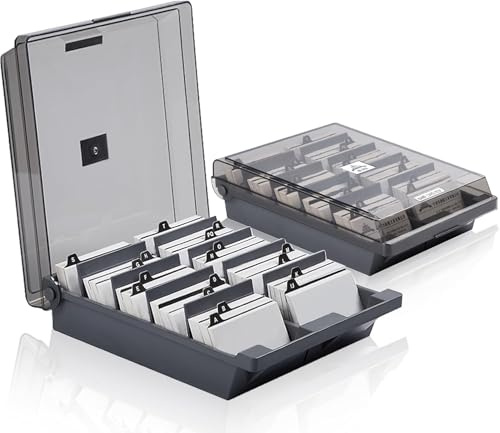NKFOOPDU Visitenkartenbox,1000 KartenKapazität Visitenkarten Aufbewahrungs Box mit A-Z Index-Registerkarten,Desk Visitenkarten Box Organizer Halter mit 4/8 Trennwand (1000 Karten)