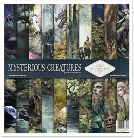 ITD Collection - Scrapbook Papier - Scrapbooking Set - Motivpapier zum Basteln - Dekorpapier 12x12 inches - 310 x 310 mm - 10 Blatt + 1 – Mysterious Creatures - SLS-071