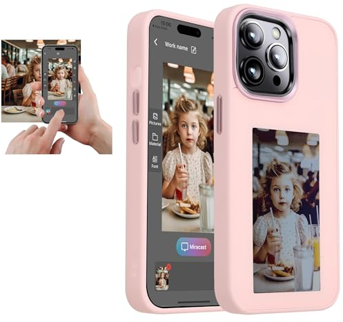 YATUO E-Ink Phone Case for iPhone 14 Pro Max, Personalized via App, Smart Photo Back Projection Display Photos Instantly on the Ink Screen on the Back, Pink