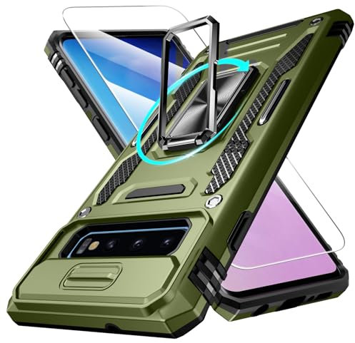 DOSNTO Defend Handyhülle für Samsung Galaxy S10 Hülle mit Magnetische Ring Ständer [2X Vergrößerung Metallplatte für Autohalterung] Militärischer Stoßfest Rugged Case Unzerstörbar Schutzhülle
