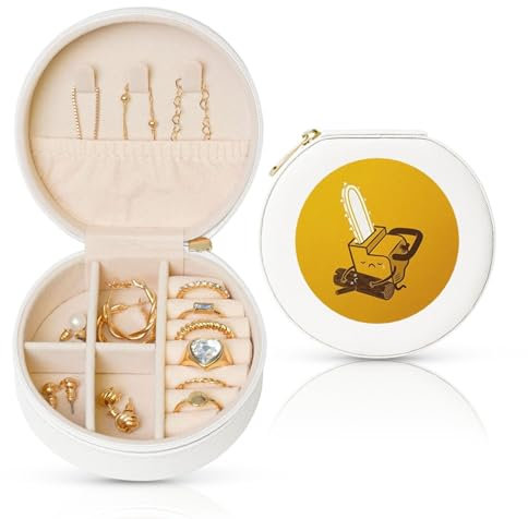 ASEELO 10cm Round Leather Jewelry Box Jewelry Case Cute Crying Chainsaw Mini Portable Jewelry Box Organiser Jewellery Storage Case Earring Organizer Box