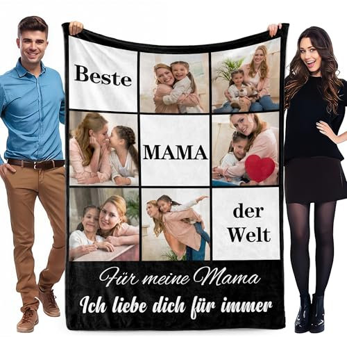 WMDIY Muttertagsgeschenk für Mama Oma Personalisierte Decke mit Foto, Kuscheldecke mit Foto Schreibstil Namen, Fotodecke mit Eigenem Foto, Fotodecke, Valentinstag Weihnachten Geschenke für Mama