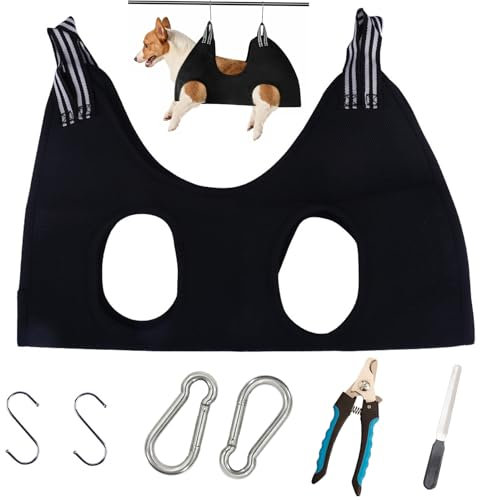 RJFUJP Dog Grooming Harness, Cat Grooming Bag, Pet Grooming Restraint Bag with 2 Hooks for Small Medium Dogs Cat Nail Cutting Claw Care Ears Care Washing Bathing
