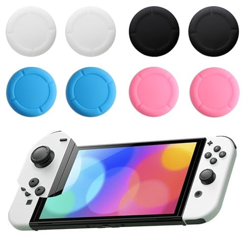 Replacement Button Caps for Switch Joycon, 8PCS Thumbsticks Protector Covers for Switch/Lite Silicone Protective Accessories for Joystick 3D Grips Caps Black White Blue Pink
