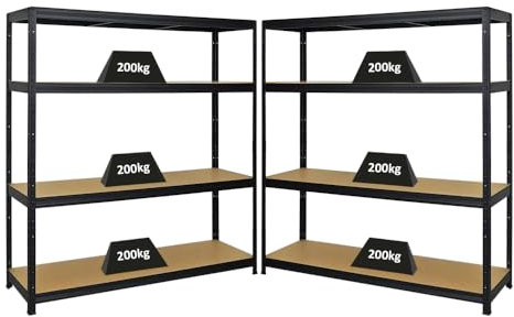 PROREGAL Mega Deal 2er-Set Schwerlastregal Giant Elephant 160x150x45cm mit 4 Ebenen Fachlast 200kg Schwarz, Kellerregal, Steckregal, Garagenregal, Lagerregal