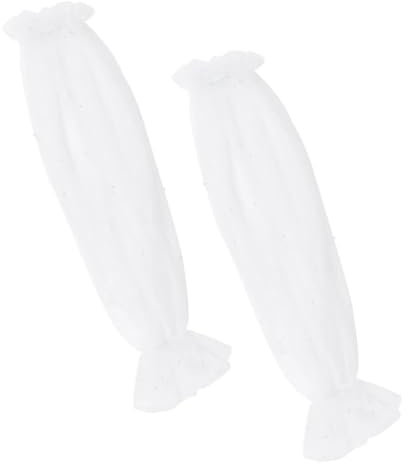 AHANDMAKER 1 Pair Pearl Wedding Sleeves, 22 Long White Nylon Removable Mesh Puff Sleeve, Detachable Arm Sleeves for Wedding Dresses, Fingerless Glove for Wedding Dress Sweater Prom Opera Theme Party
