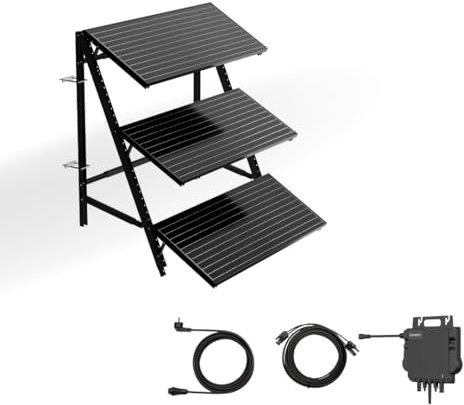 MoeCell Solar Balkonkraftwerk mit Halterung 225W & Wechselrichter 800W inkl. Anschlusskabel 3m - Solaranlage Komplettset mit 3 x Solarpanele, 45% mehr Leistung dank doppeltem Anstellwinkel