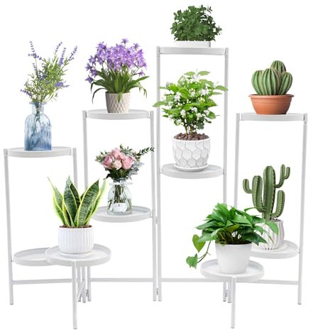 Susoso 10-stufiger Pflanzenständer, Blumentopfständer mit Stabile Beine Pflanzentreppen Jede Ablage Tragfähigkeit 5kg Pflanzenregal für Balkonen Weiß