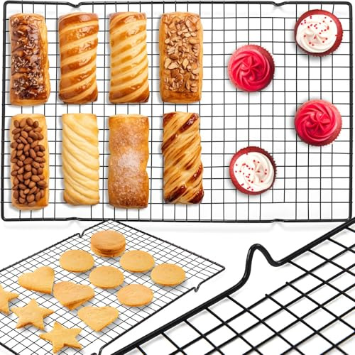 Retoo Auskühlgitter Antihaft für Kuchen Grillen Kuchen Kühlregal Kuchengitter Abkühlgitter Kekse Plätzchen Auskühlen Backzubehör Kühlgestell Kuchengla-surgitter Kühlgitter 40 x 25 cm Silber