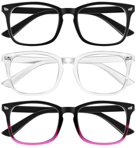 Ligomot Blue Light Blocking Glasses for Women Men Fashion Computer Screen Gaming TV Phones Anti Eyestrain & UV Glare Glasses 3 Pack