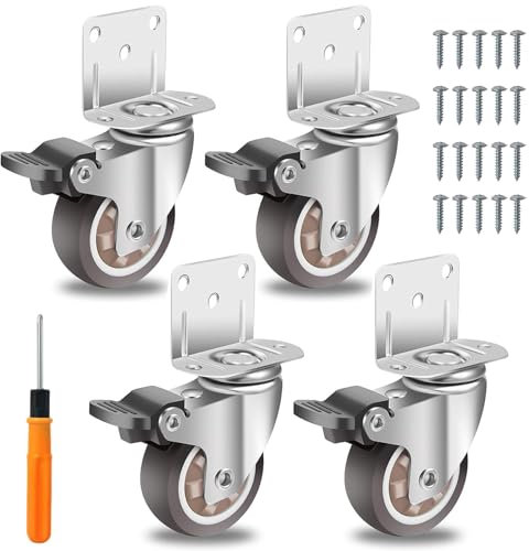 4er Set Möbelrollen,L-shaped Möbelrollen mit Bremse,Lenkrollen 50mm bis 67.5 kg pro Lenkrolle,360-Grad Schwerlastrollen mit 20 Schrauben,1 Schraubenzieher (SCL-01)
