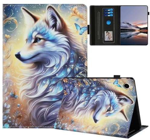 TEDTIKJT Funda para Huawei MatePad T 10s 10.1 2020 Funda Cover PU Cuero Flip Stand Protectora Carcasa para Huawei MatePad T 10s 10.1 Funda,Patrón Pintado Lobo Blanco de ensueño