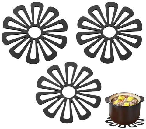 3 Pcs Trivets For Hot Pans, Heat Mats For Kitchen, Trivet, Kitchen Worktop Protector, Heat Resistant Non Slip,Heatproof Mat For Bowl Dishes Pot (Black 16.8cm)