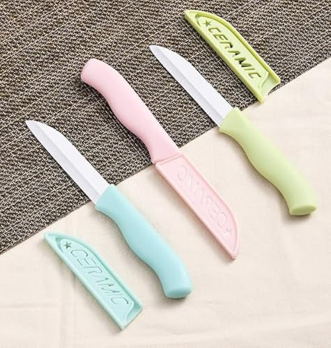 Fllyvly Ensemble de 6 Couteaux de Cuisine en Céramique - Lames de 80 mm, ceramic paring knife,Poignée Couvercles de Protection Inclus, pour Couper Fruits et Légumes, Durable et Hygiénique