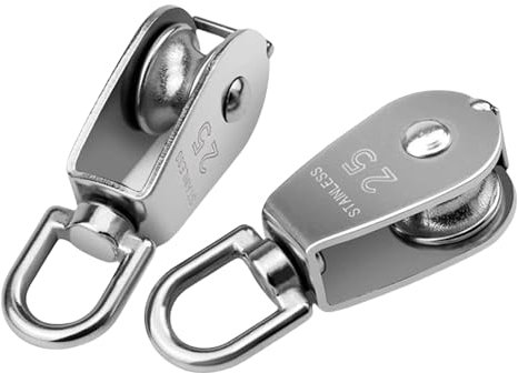 2 Stück Edelstahl-Drehgelenke, strapazierfähig, Einzelrad, Hebedraht, Seilzug, Kräne, Wirbel, Haken, glattes Drahtseil