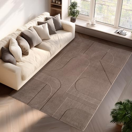Jimri - Moderner kurzflor Teppich waschbar pflegeleicht ideal fürs Wohnzimmer, Schlafzimmer, Gästezimmer und Kinderzimmer Boho Skandi Design mit 3D Optik Hoch-Tief Effekt - 80x150 cm- Beige