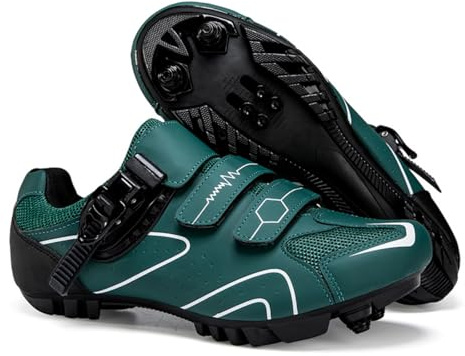 Mateju Zapatillas Ciclismo MTB Hombre Mujer, 36-47 EU Zapatillas Bicicleta de Montaña Hombre con Calas Respirables Antideslizantes para Deportes al Aire Libre (568 Verde Oscuro,44)