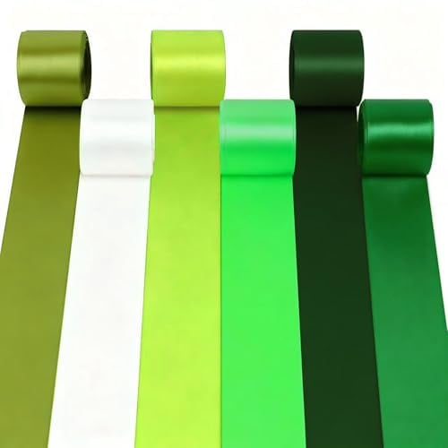 6 Rollen Satinband, 50mm Breit Geschenkband, 10m Seidensatin Girlande(Grün) | Verpacken Geschenken Große Seidenbänder, Breit Stoffbänder, Schleifenband Drahtkante für DIY Dekoration