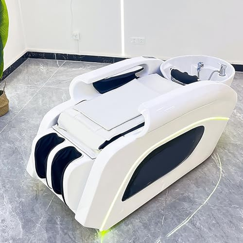Lit de shampoing massant automatique, table de massage électrique intelligente avec lumière ambiante, équipement de spa pour la tête avec circulation d'eau, fumigation, chauffage du dos, pour salon