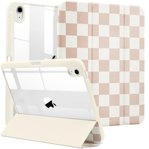 MrARTIST for iPad A16/10th Generation Case - Tablet Case Cute for Women Girls Girly Kawaii Aesthetic Preppy Kawaii Chic Cool Design for Apple Tablet Cover with Pencil Holder, Beige Checkered