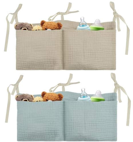 Flintronic 2-in-1 Babybett Organizer, 2 Stück Baby Kinderzimmer Organizer, Kinderzimmer Hängender Bett Organizer, Betttasche Spielzeugtasche für Windeln Kleidung Spielzeug