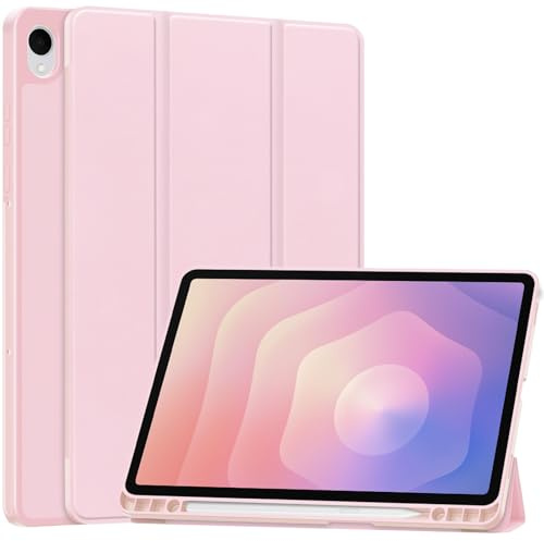 GIOPUEY Hülle Kompatibel mit Samsung Galaxy Tab S11, Flip Case Weiche Silikon-Rückenschale [Bracket-Funktion] hautähnliche Textur - Pink