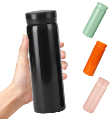 300ml Small Flask, Reusable Vacuum Insulated Stainless Steel Insulated Tumbler Water Bottle with Leakproof Lid for Hot & Cold Drinks, Portable Coffee Mug for Travel (Black)