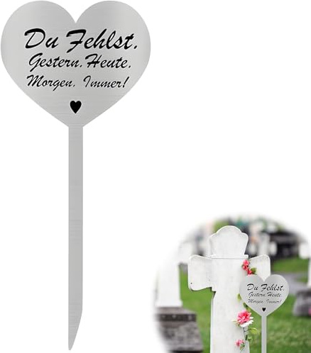 ZAYIO Herz Grabstecker Edelstahl Wetterfest | Erinnerungsvolle Grabdekoration mit wetterbeständigem Design für den Außenbereich